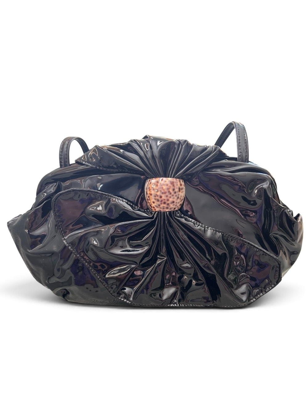 Baikal New York Black Patent Leather Bow Shoulder Bag Convertible Pouch Clutch
